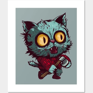 Zombie Lumberjack Cat (w/axe) Posters and Art